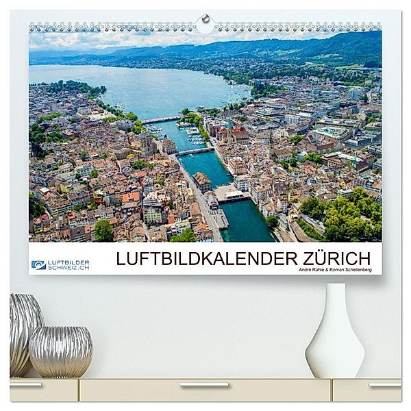 Luftbildkalender Zürich (hochwertiger Premium Wandkalender 2024 DIN A2 quer), Kunstdruck in Hochglanz, Luftbilderschweiz.ch