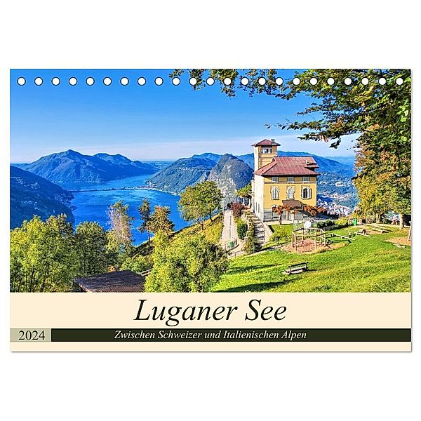 Luganer See - Zwischen Schweizer und Italienischen Alpen (Tischkalender 2024 DIN A5 quer), CALVENDO Monatskalender, LianeM