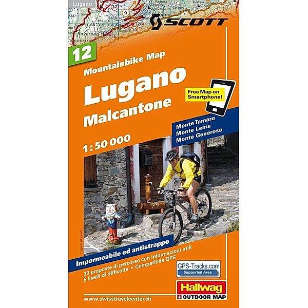 Lugano, Malcantone Nr. 12 Mountainbike-Karte 1:50 000