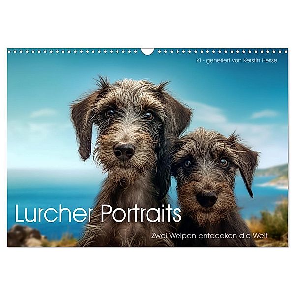 Lurcher Portraits - Zwei Welpen entdecken die Welt (Wandkalender 2024 DIN A3 quer), CALVENDO Monatskalender, Kerstin Hesse