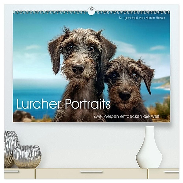 Lurcher Portraits - Zwei Welpen entdecken die Welt (hochwertiger Premium Wandkalender 2024 DIN A2 quer), Kunstdruck in Hochglanz, Kerstin Hesse