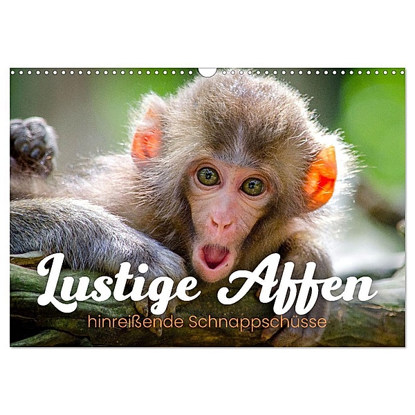 Lustige Affen - hinreissende Schnappschüsse (Wandkalender 2024 DIN A3 quer), CALVENDO Monatskalender, Happy Monkey