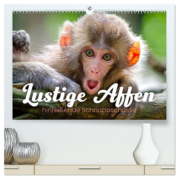Lustige Affen - hinreissende Schnappschüsse (hochwertiger Premium Wandkalender 2024 DIN A2 quer), Kunstdruck in Hochglanz, Happy Monkey