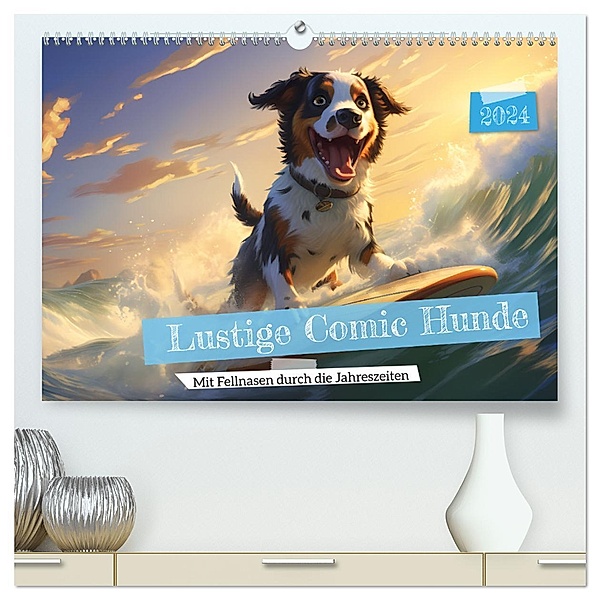 Lustige Comic Hunde (hochwertiger Premium Wandkalender 2024 DIN A2 quer), Kunstdruck in Hochglanz, HollywayArt