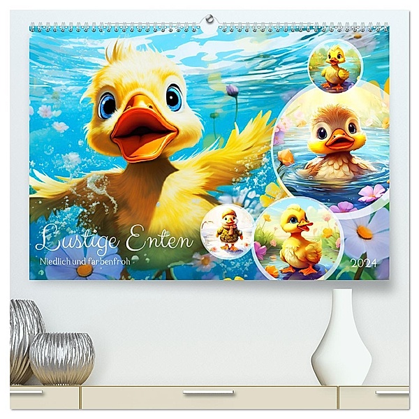 Lustige Enten. Niedlich und farbenfroh (hochwertiger Premium Wandkalender 2024 DIN A2 quer), Kunstdruck in Hochglanz, Calvendo, Rose Hurley
