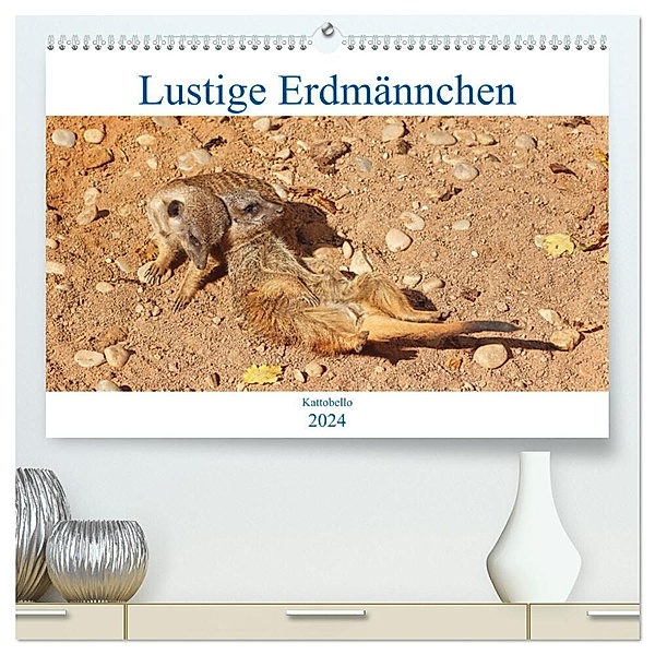 Lustige Erdmännchen (hochwertiger Premium Wandkalender 2024 DIN A2 quer), Kunstdruck in Hochglanz, Kattobello
