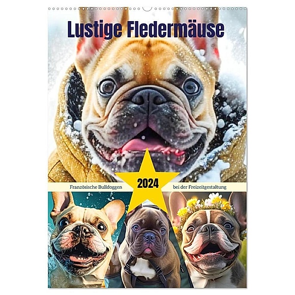 Lustige Fledermäuse. Französische Bulldoggen bei der Freizeitgestaltung (Wandkalender 2024 DIN A2 hoch), CALVENDO Monatskalender, Rose Hurley