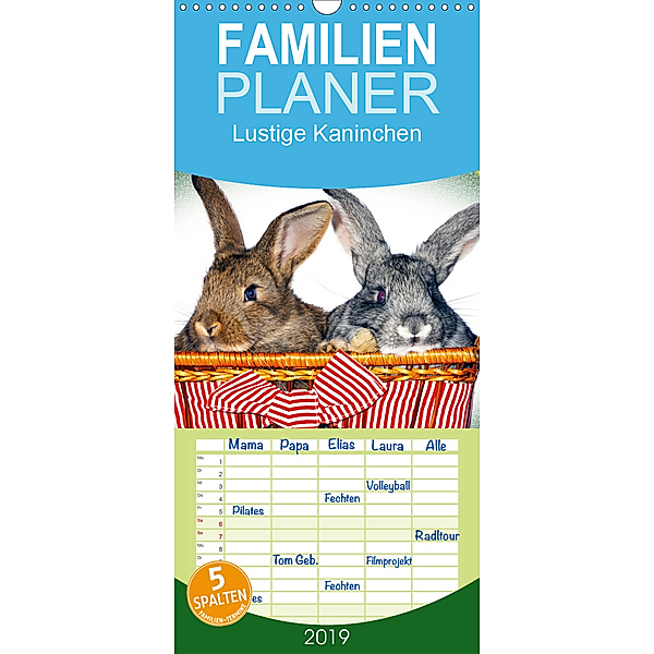 Lustige Kaninchen - Familienplaner hoch (Wandkalender 2019 , 21 cm x 45 cm, hoch)