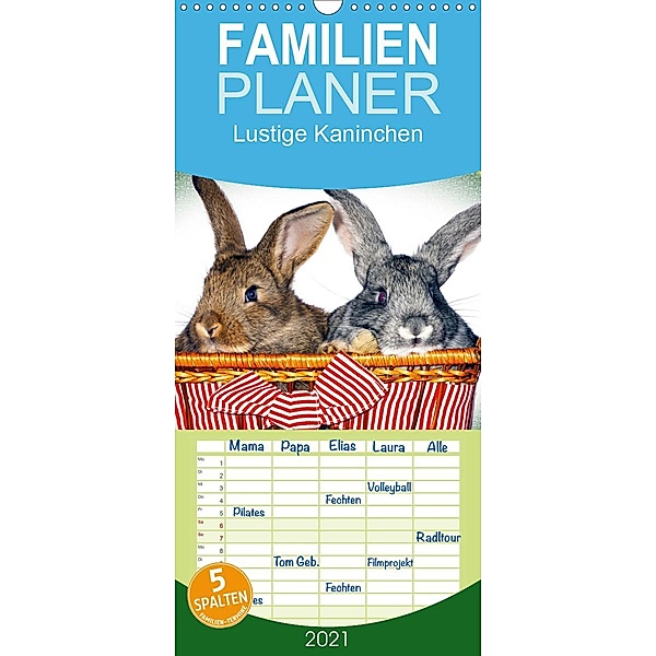 Lustige Kaninchen - Familienplaner hoch (Wandkalender 2021 , 21 cm x 45 cm, hoch), www.eugenfoto.eu