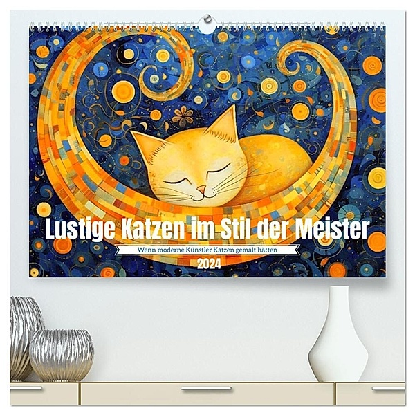 Lustige Katzen im Stil der Meister (hochwertiger Premium Wandkalender 2024 DIN A2 quer), Kunstdruck in Hochglanz, Kerstin Waurick