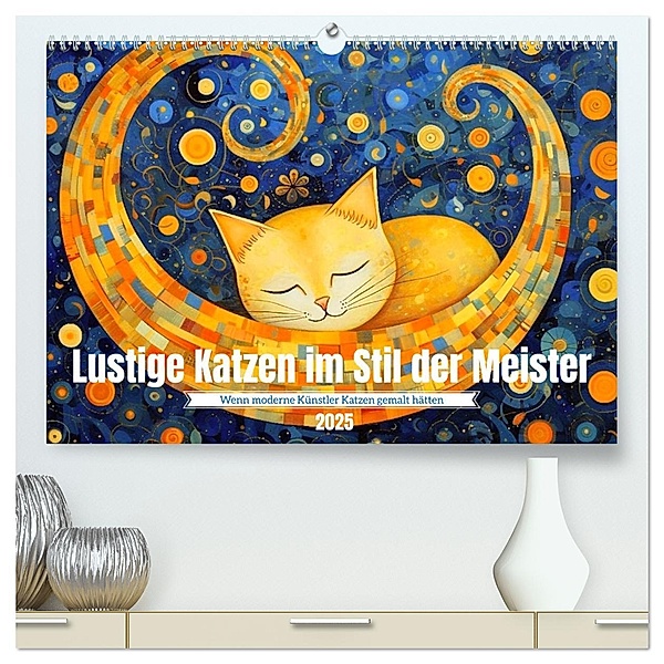 Lustige Katzen im Stil der Meister (hochwertiger Premium Wandkalender 2025 DIN A2 quer), Kunstdruck in Hochglanz, Calvendo, Kerstin Waurick
