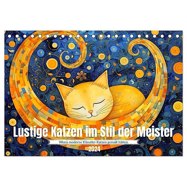 Lustige Katzen im Stil der Meister (Tischkalender 2024 DIN A5 quer), CALVENDO Monatskalender, Kerstin Waurick