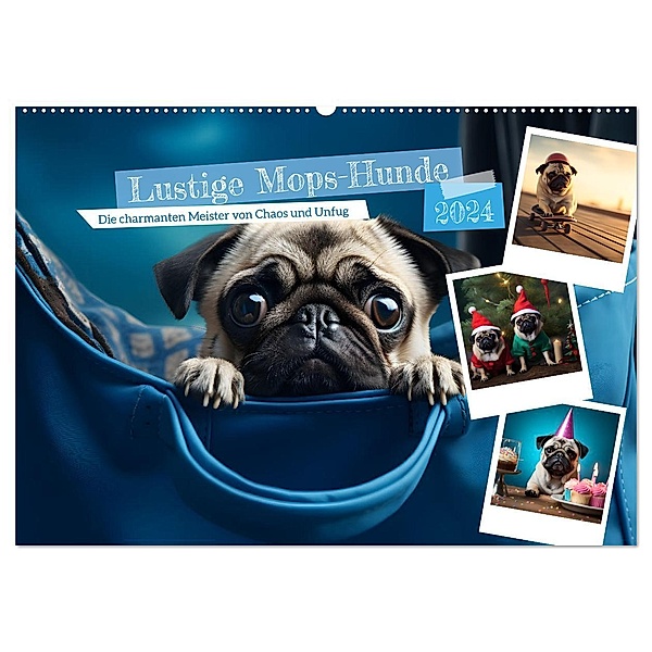Lustige Mops-Hunde: Die charmanten Meister von Chaos und Unfug (Wandkalender 2024 DIN A2 quer), CALVENDO Monatskalender, Calvendo, HollywayArt