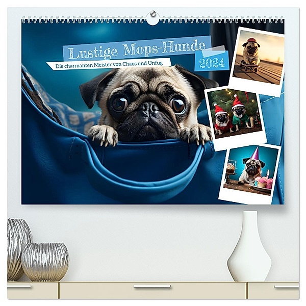 Lustige Mops-Hunde: Die charmanten Meister von Chaos und Unfug (hochwertiger Premium Wandkalender 2024 DIN A2 quer), Kunstdruck in Hochglanz, Calvendo, HollywayArt