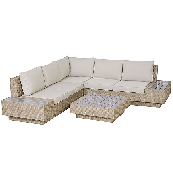 Luxus Polyrattan Loungeset (Farbe: beige)