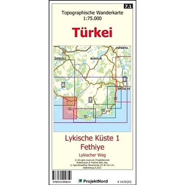 Lykische Küste 1 - Fethiye - Lykischer Weg - Topographische Wanderkarte 1:75.000 Türkei (Blatt 7.1), Jens Uwe Mollenhauer