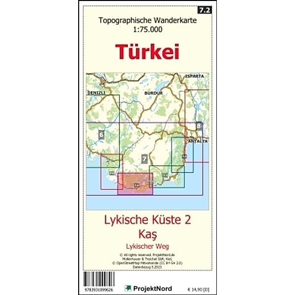 Lykische Küste 2 - Kas - Lykischer Weg - Topographische Wanderkarte 1:75.000 Türkei (Blatt 7.2), Jens Uwe Mollenhauer
