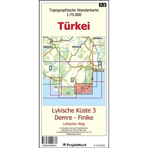 Lykische Küste 3 - Demre - Finike - Lykischer Weg - Topographische Wanderkarte 1:75.000 Türkei (Blatt 7.3), Jens Uwe Mollenhauer