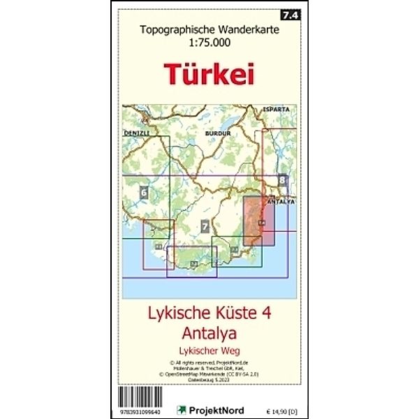 Lykische Küste 4 - Antalya - Lykischer Weg - Topographische Wanderkarte 1:75.000 Türkei (Blatt 7.4), Jens Uwe Mollenhauer