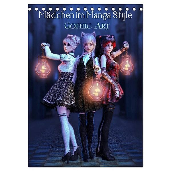 Mädchen im Manga Style (Gothic Art) (Tischkalender 2024 DIN A5 hoch), CALVENDO Monatskalender, Illu Pic A.T.Art