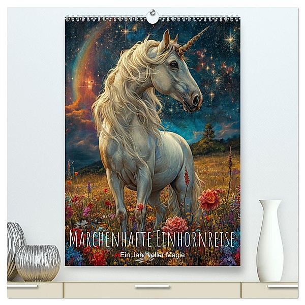 Märchenhafte Einhornreise - Ein Jahr voller Magie (hochwertiger Premium Wandkalender 2025 DIN A2 hoch), Kunstdruck in Hochglanz, Calvendo, artefacti