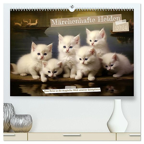 Märchenhafte Helden - Eine Reise in die magische Welt unserer Katzen (hochwertiger Premium Wandkalender 2024 DIN A2 quer), Kunstdruck in Hochglanz, Daniela Tapper