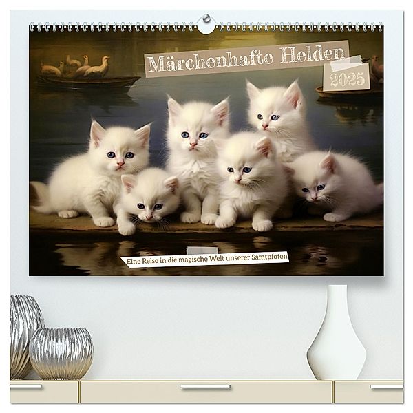 Märchenhafte Helden - Eine Reise in die magische Welt unserer Katzen (hochwertiger Premium Wandkalender 2025 DIN A2 quer), Kunstdruck in Hochglanz, Calvendo, Daniela Tapper