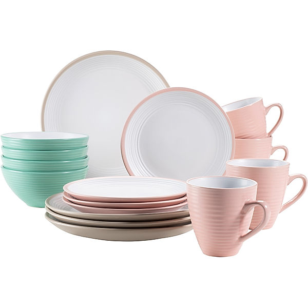 Mäser Maivi Geschirr-Set, Keramik 16 (Farbe: Pink / Grün / Beige)