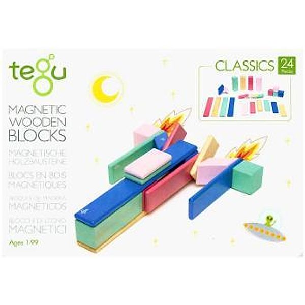 tegu Magnet-Bausteine BLOCK BLOSSOM 24-teilig aus Holz in bunt