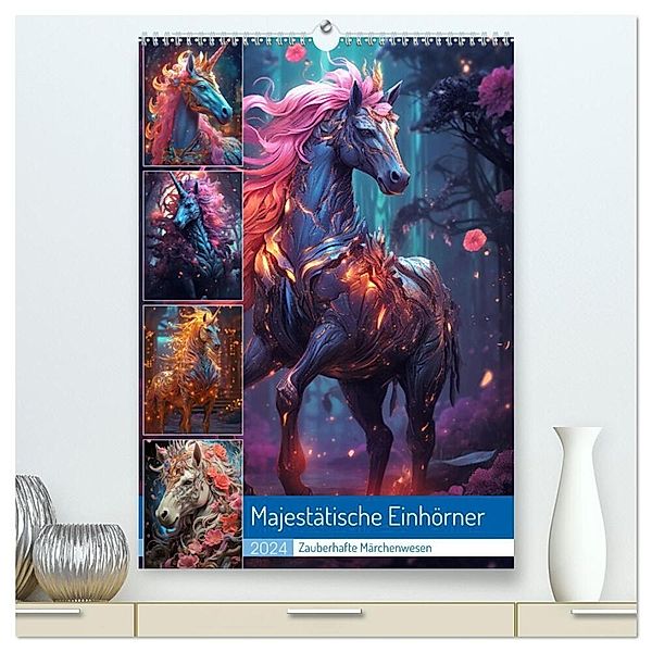 Majestätische Einhörner (hochwertiger Premium Wandkalender 2024 DIN A2 hoch), Kunstdruck in Hochglanz, Steffen Gierok-Latniak