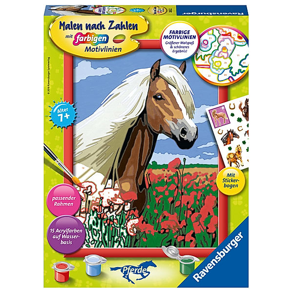 Ravensburger Verlag Mal-Set MALEN NACH ZAHLEN PFERDE – HAFLINGER mit Sticker