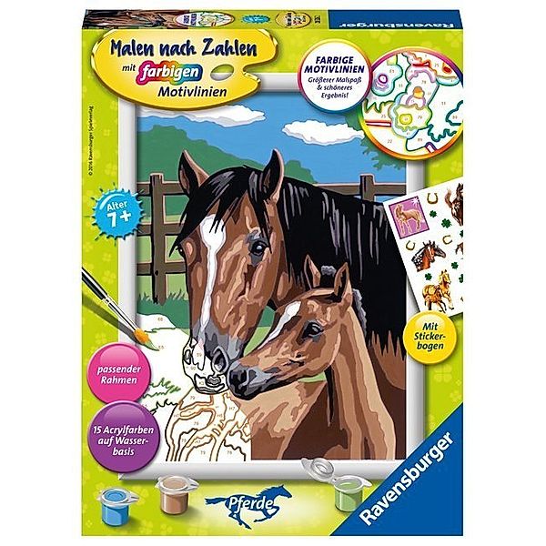 Ravensburger Verlag Mal-Set MALEN NACH ZAHLEN PFERDE – PFERD MIT FOHLEN mit Sticker