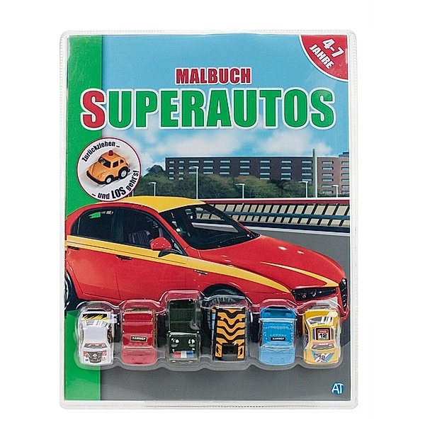 Malbuch Super-Autos, m. 6 Rückzieh-Spielfahrzeugen