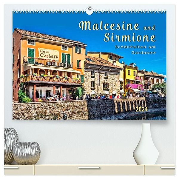 Malcesine und Sirmione, Schönheiten am Gardasee (hochwertiger Premium Wandkalender 2024 DIN A2 quer), Kunstdruck in Hochglanz, Peter Roder