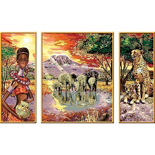 Malen nach Zahlen - Jeder kann malen (Mal-Sets), dreiteilige Maltafel: Wildes Afrika