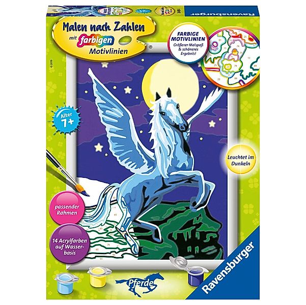 Malen nach Zahlen - Jeder kann malen (Mal-Sets), Bildgröße: 18 x 24 cm: Ravensburger Malen nach Zahlen 28489 - Pegasus im Mondschein- Kinder ab 7 Jahren