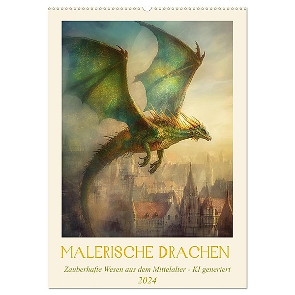Malerische Drachen (Wandkalender 2024 DIN A2 hoch), CALVENDO Monatskalender, Cathrin Illgen