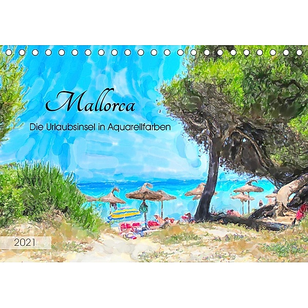 Mallorca - Die Urlaubsinsel in Aquarellfarben (Tischkalender 2021 DIN A5 quer), Anja Frost