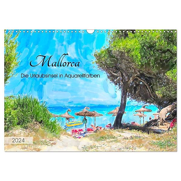 Mallorca - Die Urlaubsinsel in Aquarellfarben (Wandkalender 2024 DIN A3 quer), CALVENDO Monatskalender, Anja Frost