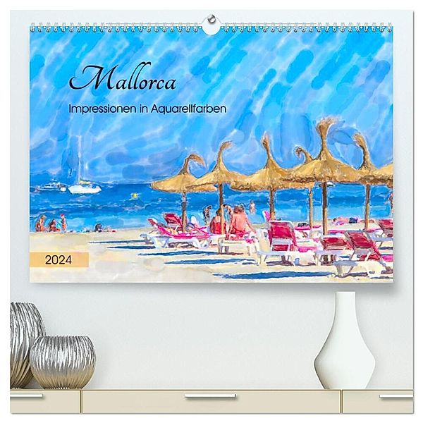 Mallorca - Impressionen in Aquarellfarben (hochwertiger Premium Wandkalender 2024 DIN A2 quer), Kunstdruck in Hochglanz, Anja Frost