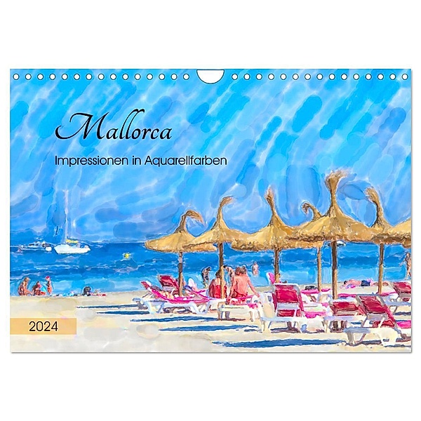 Mallorca - Impressionen in Aquarellfarben (Wandkalender 2024 DIN A4 quer), CALVENDO Monatskalender, Anja Frost