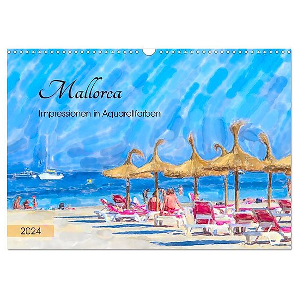 Mallorca - Impressionen in Aquarellfarben (Wandkalender 2024 DIN A3 quer), CALVENDO Monatskalender, Anja Frost