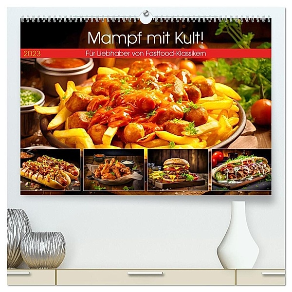 Mampf mit Kult! - Für Liebhaber von Fastfood-Klassikern (hochwertiger Premium Wandkalender 2024 DIN A2 quer), Kunstdruck in Hochglanz, Anja Frost
