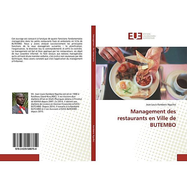 Management des restaurants en Ville de BUTEMBO, Jean Louis Kambere Nguliko