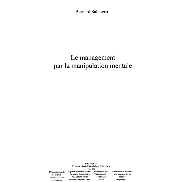Management par la manipulationmentale / Hors-collection, Salengro Bernard