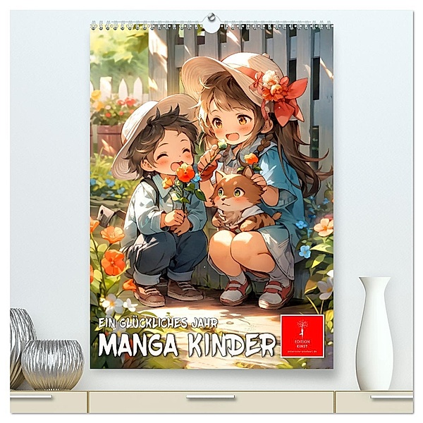 Manga Kinder - ein glückliches Jahr (hochwertiger Premium Wandkalender 2024 DIN A2 hoch), Kunstdruck in Hochglanz, Calvendo, Peter Roder