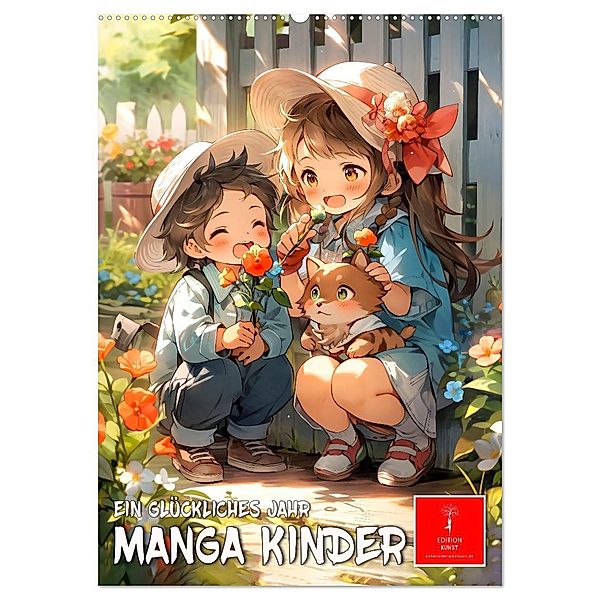 Manga Kinder - ein glückliches Jahr (Wandkalender 2024 DIN A2 hoch), CALVENDO Monatskalender, Calvendo, Peter Roder