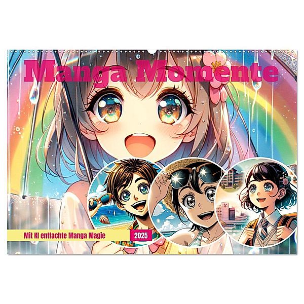 Manga Momente - Mit KI entfachte Manga Magie (Wandkalender 2025 DIN A2 quer), CALVENDO Monatskalender, Calvendo, Marco Warstat