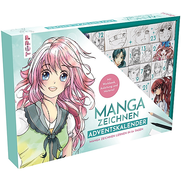 Manga zeichnen Adventskalender - Manga zeichnen lernen in 24 Tagen. Mit Anleitungsbuch, Workbook und Zeichenmaterial, Gecko Keck