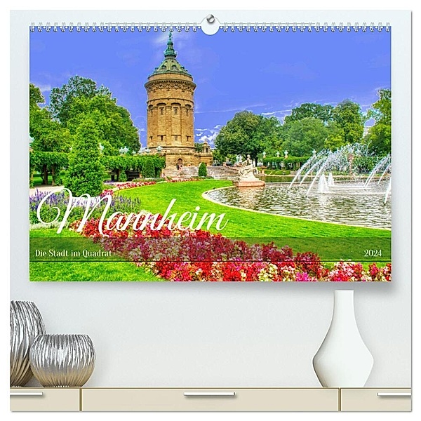 Mannheim - Die Stadt im Quadrat (hochwertiger Premium Wandkalender 2024 DIN A2 quer), Kunstdruck in Hochglanz, Thomas Bartruff